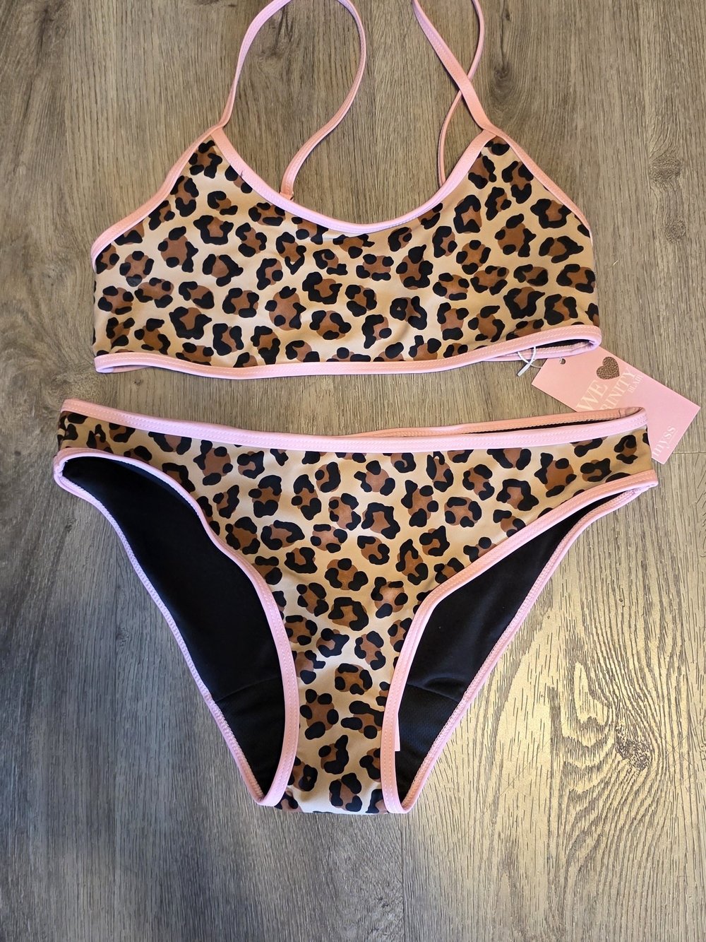 Teen Period Leopard Print Bikini with Pink Trim